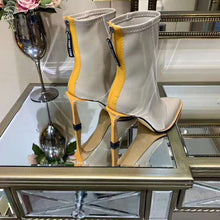 Load image into Gallery viewer, Fendi Women Glossy Gray Neoprene Ankle Boots FFrame Pointed-Toe
