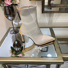 Load image into Gallery viewer, Fendi Women Glossy Gray Neoprene Ankle Boots FFrame Pointed-Toe