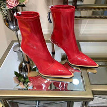 Load image into Gallery viewer, Fendi Women Glossy Red Neoprene Ankle Boots FFrame Pointed-Toe