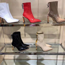 Load image into Gallery viewer, Fendi Women Glossy Red Neoprene Ankle Boots FFrame Pointed-Toe
