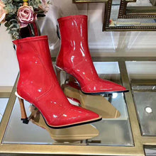 Load image into Gallery viewer, Fendi Women Glossy Red Neoprene Ankle Boots FFrame Pointed-Toe