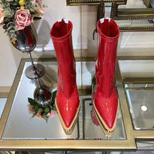 Load image into Gallery viewer, Fendi Women Glossy Red Neoprene Ankle Boots FFrame Pointed-Toe
