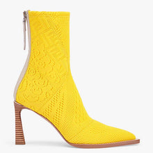 Load image into Gallery viewer, Fendi Women High-Tech Yellow Jacquard Ankle Boots FFrame Pointed-Toe