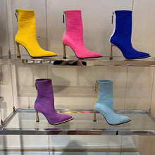 Load image into Gallery viewer, Fendi Women High-Tech Yellow Jacquard Ankle Boots FFrame Pointed-Toe