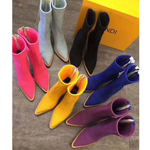 Load image into Gallery viewer, Fendi Women High-Tech Yellow Jacquard Ankle Boots FFrame Pointed-Toe