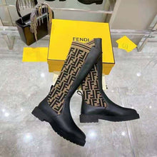 Load image into Gallery viewer, Fendi Women Rockoko Black Leather Ankle Boots with Stretch Fabric