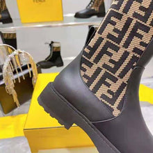 Load image into Gallery viewer, Fendi Women Rockoko Black Leather Ankle Boots with Stretch Fabric