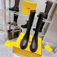 Load image into Gallery viewer, Fendi Women Rockoko Black Leather Ankle Boots with Stretch Fabric