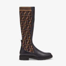 Load image into Gallery viewer, Fendi Women Rockoko Black Leather Ankle Boots with Stretch Fabric