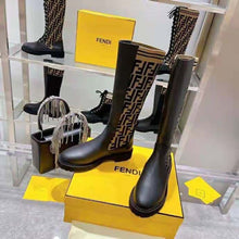 Load image into Gallery viewer, Fendi Women Rockoko Black Leather Ankle Boots with Stretch Fabric