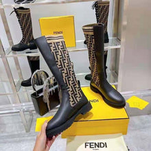 Load image into Gallery viewer, Fendi Women Rockoko Black Leather Ankle Boots with Stretch Fabric