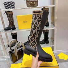 Load image into Gallery viewer, Fendi Women Rockoko Black Leather Ankle Boots with Stretch Fabric