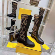 Load image into Gallery viewer, Fendi Women Rockoko Black Leather Ankle Boots with Stretch Fabric