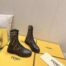 Load image into Gallery viewer, Fendi Women Rockoko Black/Brown Leather Biker Boots with Stretch Fabric