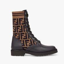 Load image into Gallery viewer, Fendi Women Rockoko Black/Brown Leather Biker Boots with Stretch Fabric