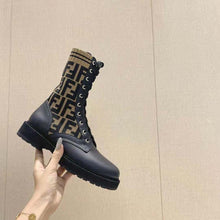 Load image into Gallery viewer, Fendi Women Rockoko Black/Brown Leather Biker Boots with Stretch Fabric