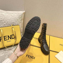 Load image into Gallery viewer, Fendi Women Rockoko Black/Brown Leather Biker Boots with Stretch Fabric