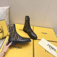 Load image into Gallery viewer, Fendi Women Rockoko Black/Brown Leather Biker Boots with Stretch Fabric