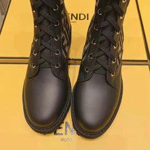 Load image into Gallery viewer, Fendi Women Rockoko Black/Brown Leather Biker Boots with Stretch Fabric