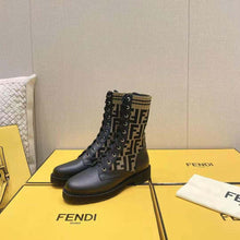 Load image into Gallery viewer, Fendi Women Rockoko Black/Brown Leather Biker Boots with Stretch Fabric