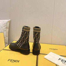 Load image into Gallery viewer, Fendi Women Rockoko Black/Brown Leather Biker Boots with Stretch Fabric