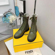 Load image into Gallery viewer, Fendi Women Rockoko Green Leather Biker Boots with Stretch Fabric