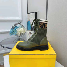 Load image into Gallery viewer, Fendi Women Rockoko Green Leather Biker Boots with Stretch Fabric