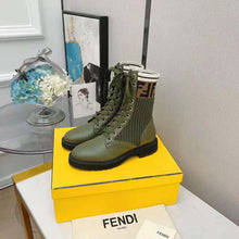 Load image into Gallery viewer, Fendi Women Rockoko Green Leather Biker Boots with Stretch Fabric