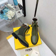 Load image into Gallery viewer, Fendi Women Rockoko Green Leather Biker Boots with Stretch Fabric