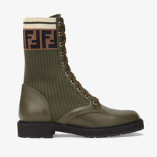 Load image into Gallery viewer, Fendi Women Rockoko Green Leather Biker Boots with Stretch Fabric