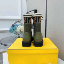 Load image into Gallery viewer, Fendi Women Rockoko Green Leather Biker Boots with Stretch Fabric