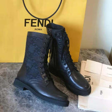 Load image into Gallery viewer, Fendi Women Signature Black Leather Biker Boots