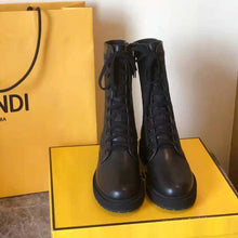 Load image into Gallery viewer, Fendi Women Signature Black Leather Biker Boots