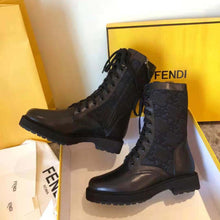 Load image into Gallery viewer, Fendi Women Signature Black Leather Biker Boots
