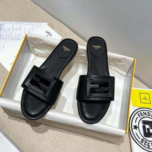 Load image into Gallery viewer, Fendi Women Signature Black Leather Slides in 0.4 inches Heel Height