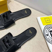Load image into Gallery viewer, Fendi Women Signature Black Leather Slides in 0.4 inches Heel Height