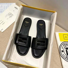 Load image into Gallery viewer, Fendi Women Signature Black Leather Slides in 0.4 inches Heel Height