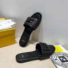 Load image into Gallery viewer, Fendi Women Signature Black Leather Slides in 0.4 inches Heel Height
