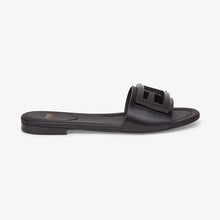 Load image into Gallery viewer, Fendi Women Signature Black Leather Slides in 0.4 inches Heel Height