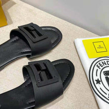 Load image into Gallery viewer, Fendi Women Signature Black Leather Slides in 0.4 inches Heel Height