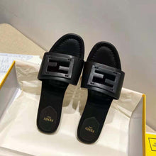 Load image into Gallery viewer, Fendi Women Signature Black Leather Slides in 0.4 inches Heel Height
