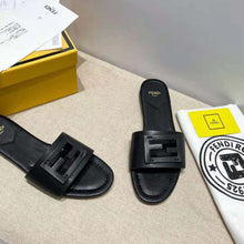 Load image into Gallery viewer, Fendi Women Signature Black Leather Slides in 0.4 inches Heel Height
