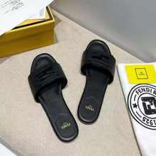 Load image into Gallery viewer, Fendi Women Signature Black Leather Slides in 0.4 inches Heel Height