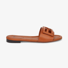 Load image into Gallery viewer, Fendi Women Signature Brown Leather Slides in 0.4 inches Heel Height