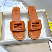 Load image into Gallery viewer, Fendi Women Signature Brown Leather Slides in 0.4 inches Heel Height