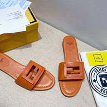 Load image into Gallery viewer, Fendi Women Signature Brown Leather Slides in 0.4 inches Heel Height
