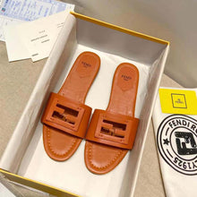 Load image into Gallery viewer, Fendi Women Signature Brown Leather Slides in 0.4 inches Heel Height