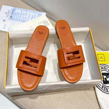Load image into Gallery viewer, Fendi Women Signature Brown Leather Slides in 0.4 inches Heel Height