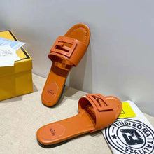 Load image into Gallery viewer, Fendi Women Signature Brown Leather Slides in 0.4 inches Heel Height