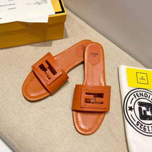 Load image into Gallery viewer, Fendi Women Signature Brown Leather Slides in 0.4 inches Heel Height